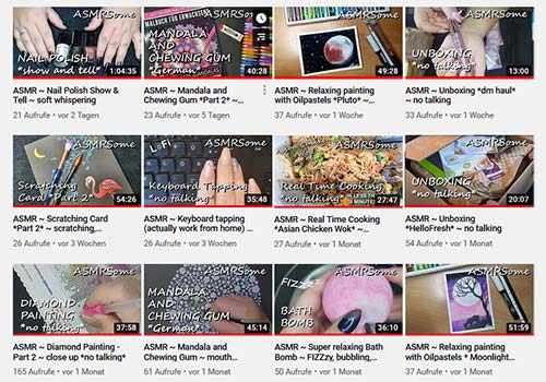 Welche ASMR-Video-Typen gibt es? Erfahre es auf dem Youtube-Kanal Welche ASMR-Video-Typen gibt es? Erfahre es auf dem Youtube-Kanal